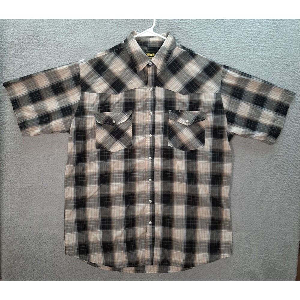 Work N Sport Shirt Adult‎ Extra Large Tall Multicolor Plaid Pearl Snap Western